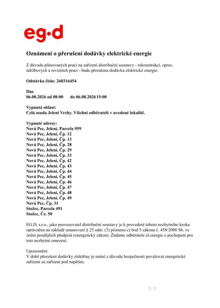 odstávka elektrické energie