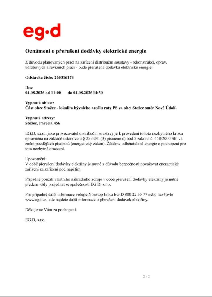 odstávka elektrické energie