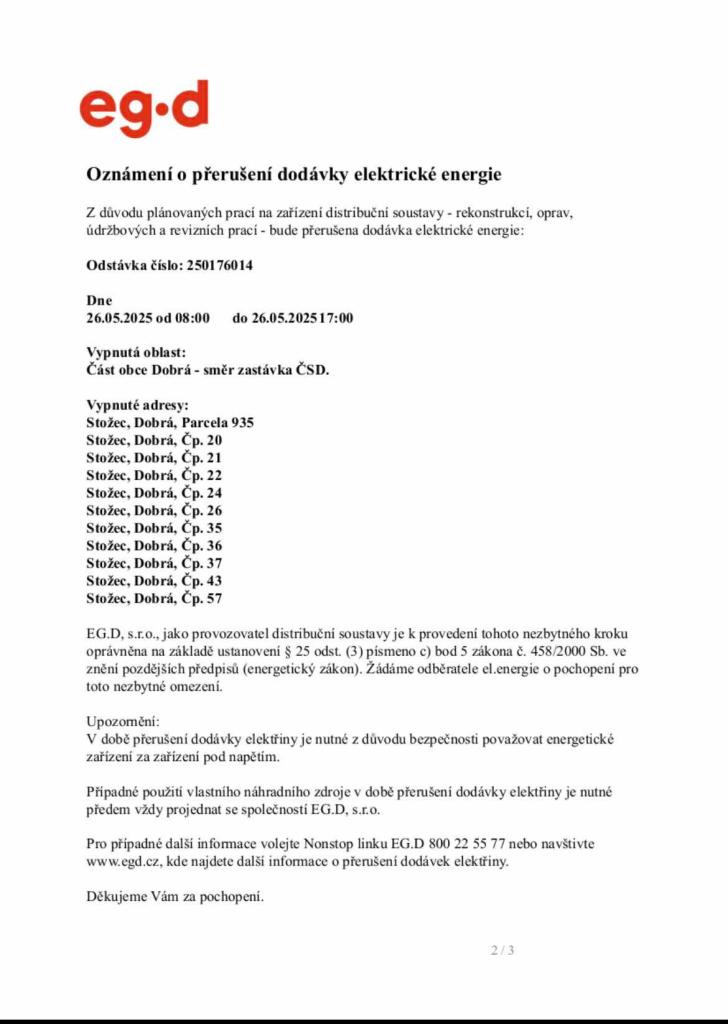 odstávka elektrické energie