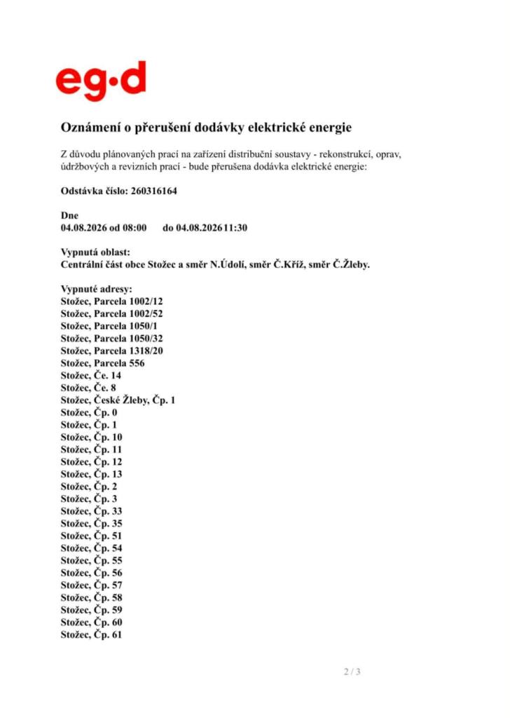odstávka elektrické energie