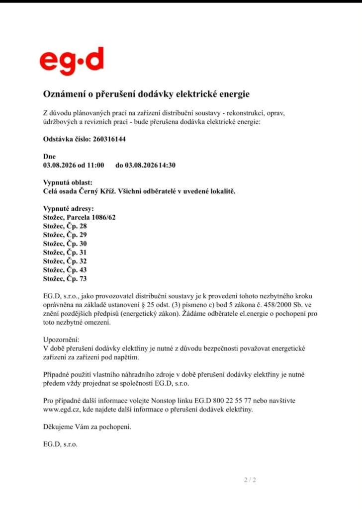 odstávka elektrické energie